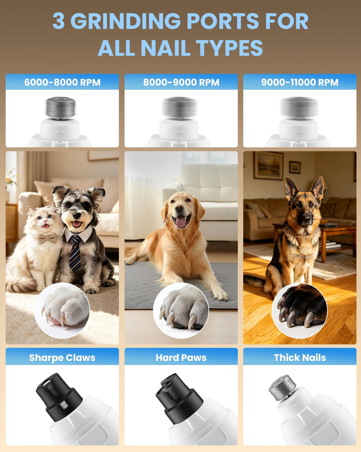Dog Nail Grinder with LCD Display, 25dB Quiet 6-Speed Trimmer F43062