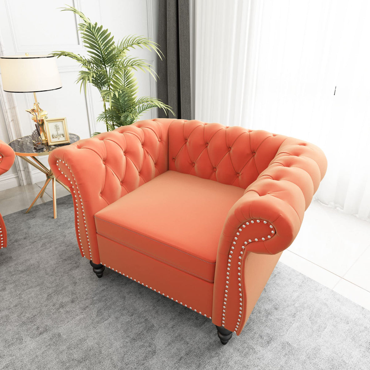 Orange Velvet Tufted Accent Chair P236096