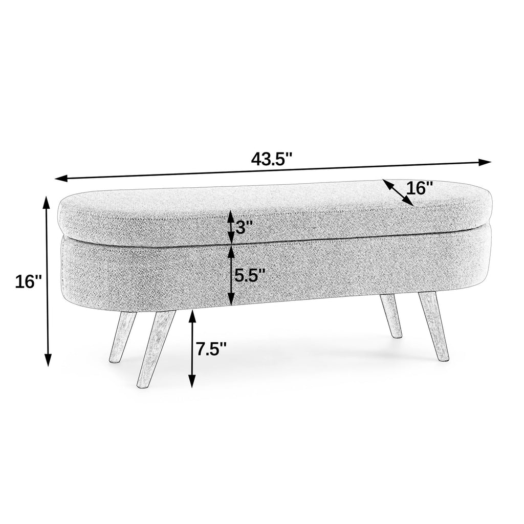 Brown Oval Storage Ottoman Bench with Rubber Wood Legs I172