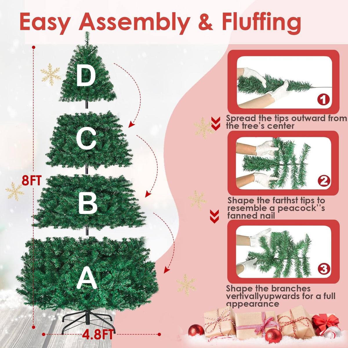 8ft Prelit Artificial Christmas Tree with 430 Warm White LED Lights D117