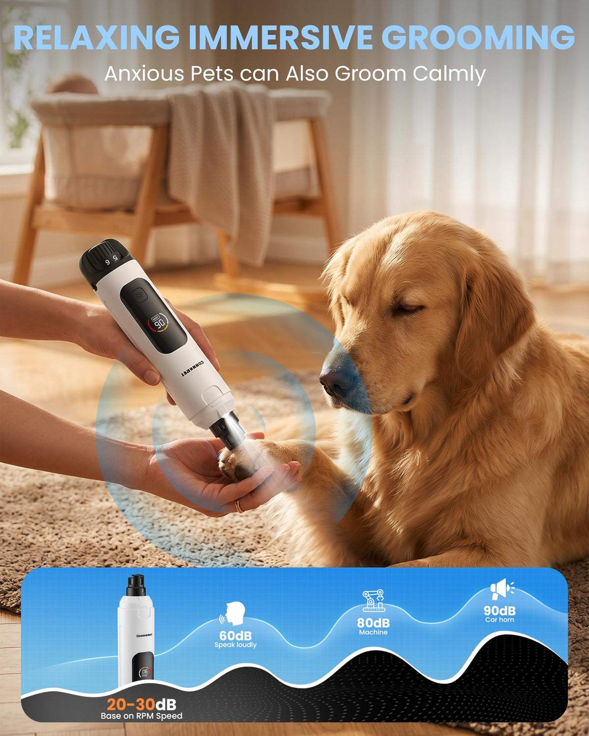 Dog Nail Grinder with LCD Display, 25dB Quiet 6-Speed Trimmer F43062