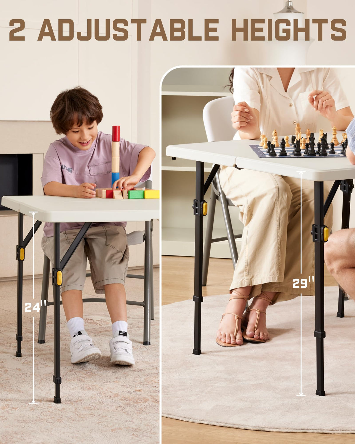Folding Card Table 2 Heights 34" Square Plastic U88799