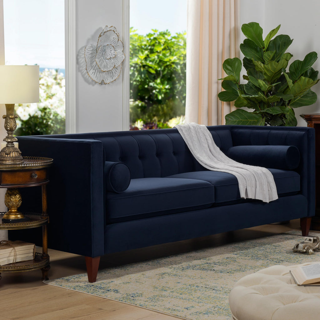 Dark Navy Blue Performance Velvet Tufted Sofa Q1064