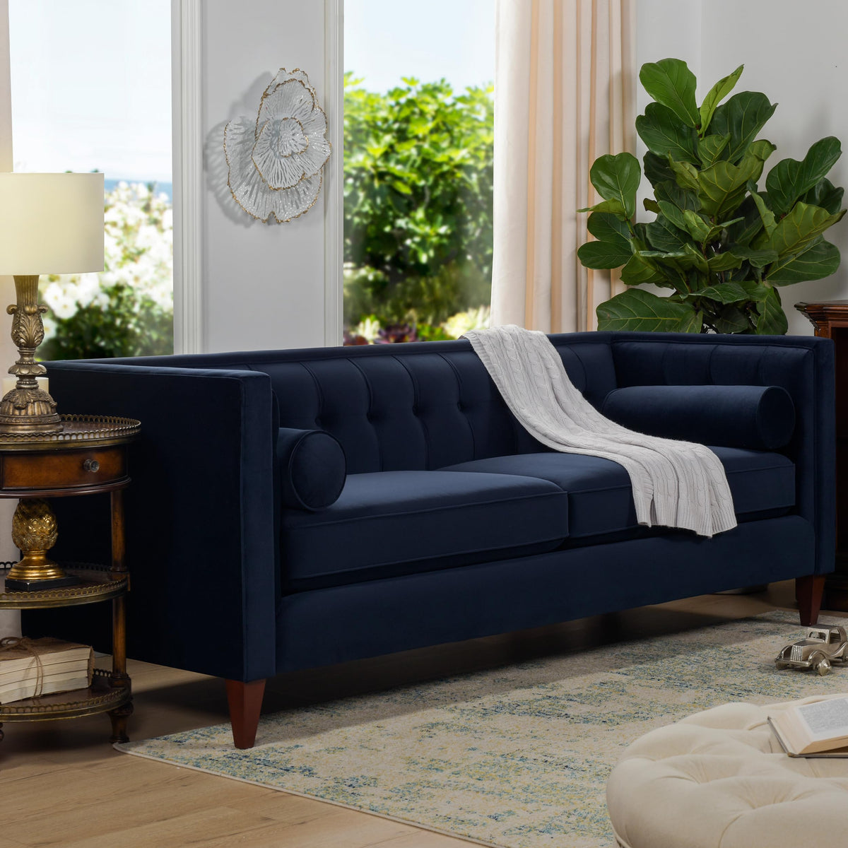 Dark Navy Blue Performance Velvet Tufted Sofa Q1064