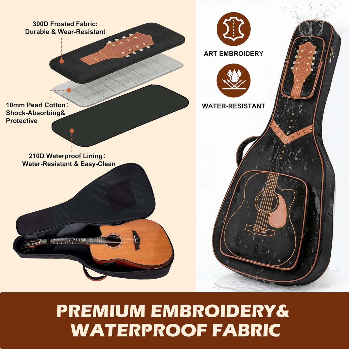 40/41/42" Waterproof PU Leather Acoustic Guitar Bag Y403