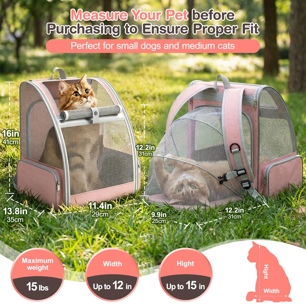 Pink Expandable Mesh Cat Backpack Carrier J3493