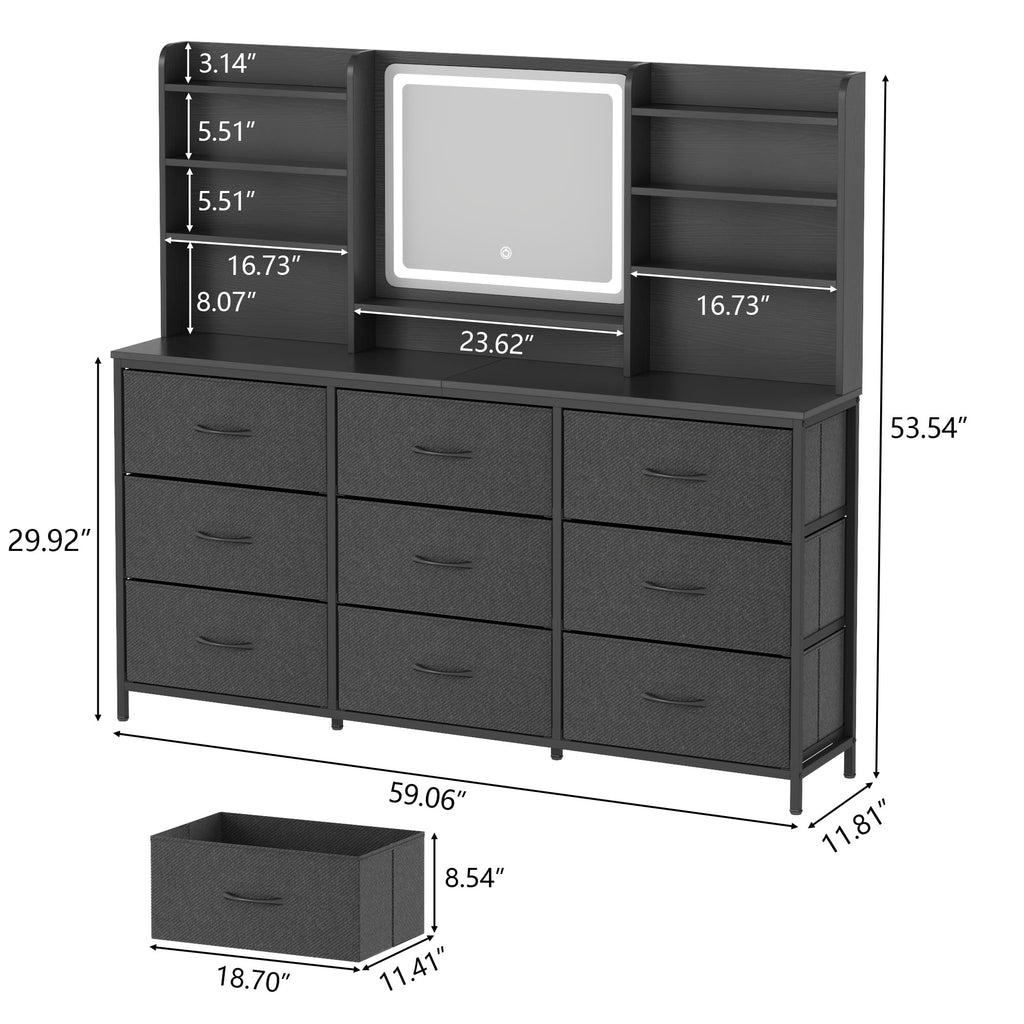 9 Drawer Dresser with LED Mirror P16427
