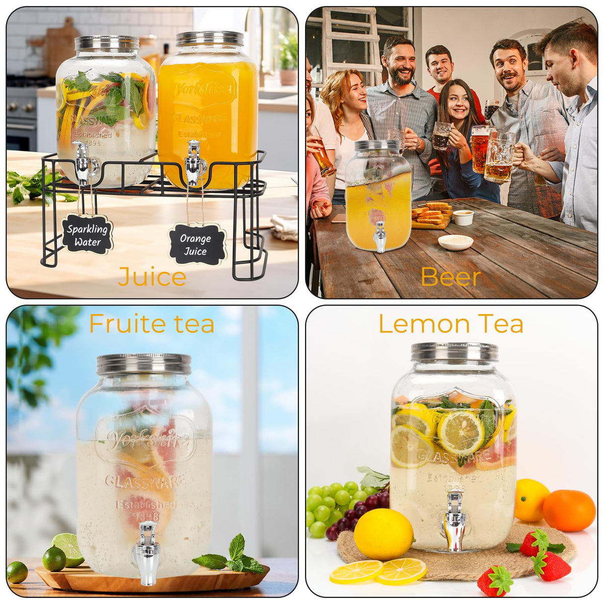 2 Pack 1 Gallon Glass Drink Dispensers with Stand H604529