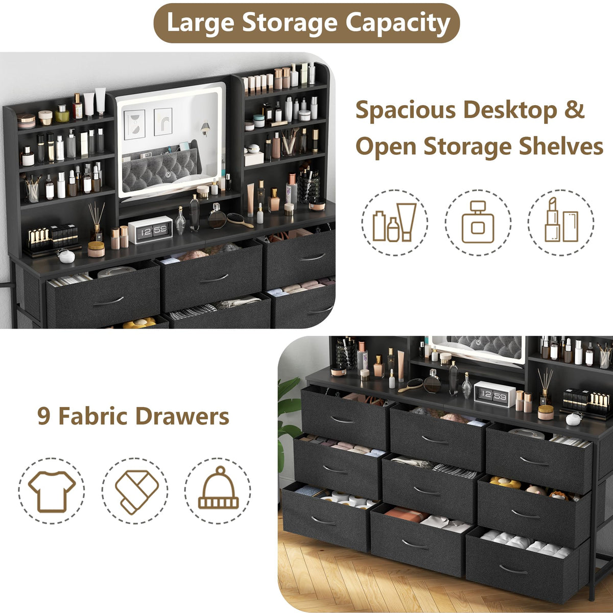 9 Drawer Dresser with LED Mirror P16427