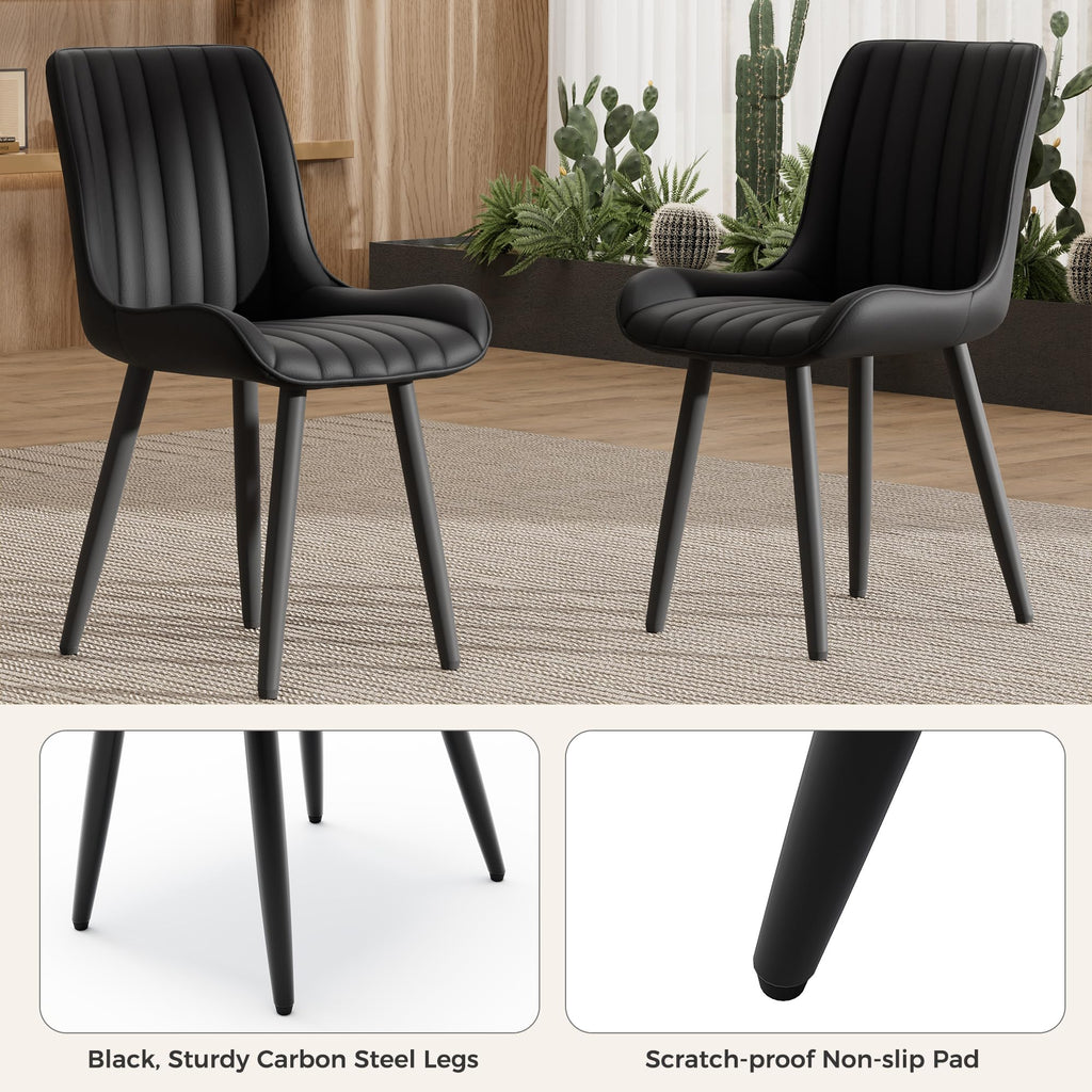 47" Walnut Round Dining Table Set for 4 with 4 Black Upholstered Chairs D21776