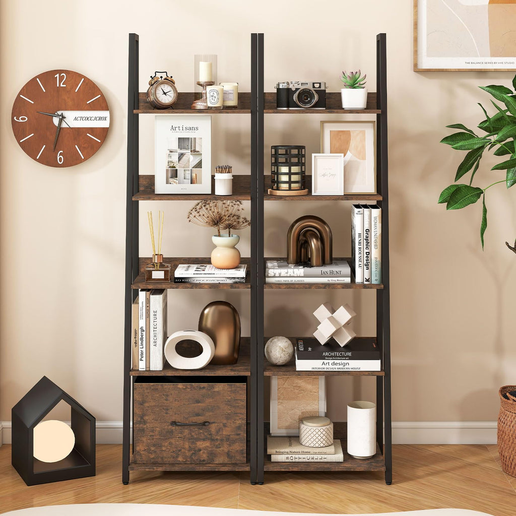 5-Tier Ladder Bookshelf with Fabric Drawer G33805