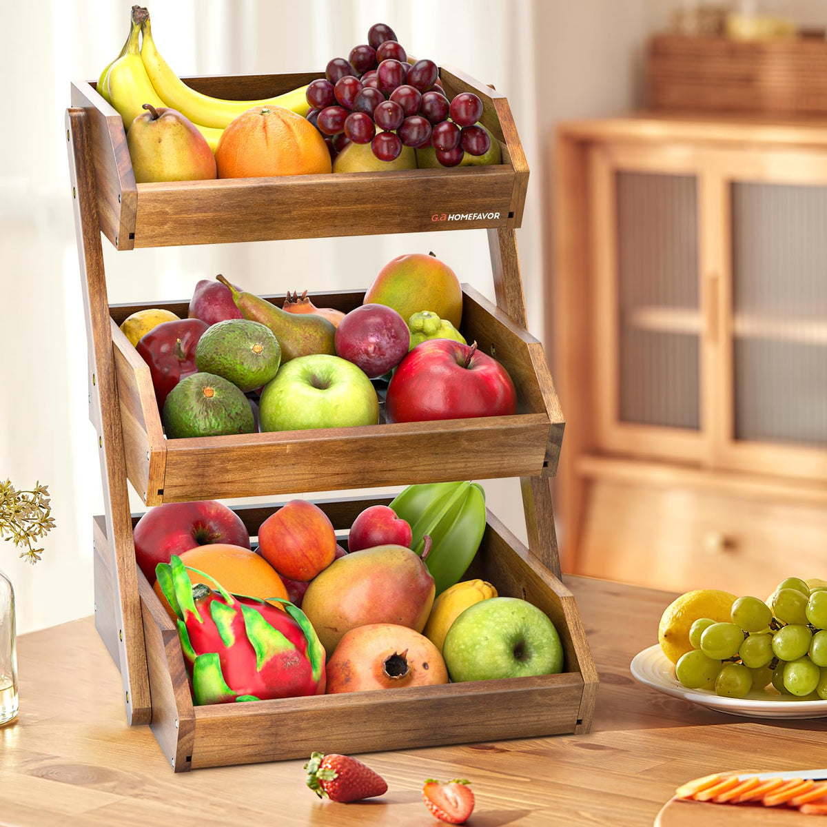 3-Tier Acacia Wood Fruit Basket N169