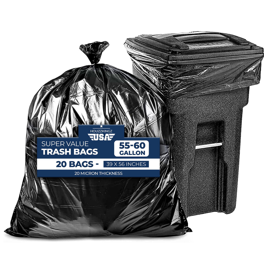 55 Gallon 20 Black Heavy Duty Trash Bags O440