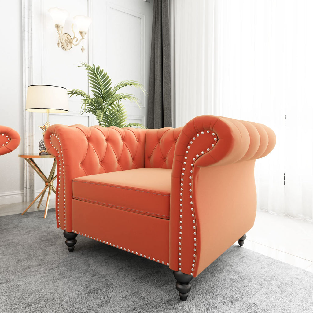 Orange Velvet Tufted Accent Chair P236096