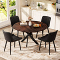47" Walnut Round Dining Table Set for 4 with 4 Black Upholstered Chairs D21776