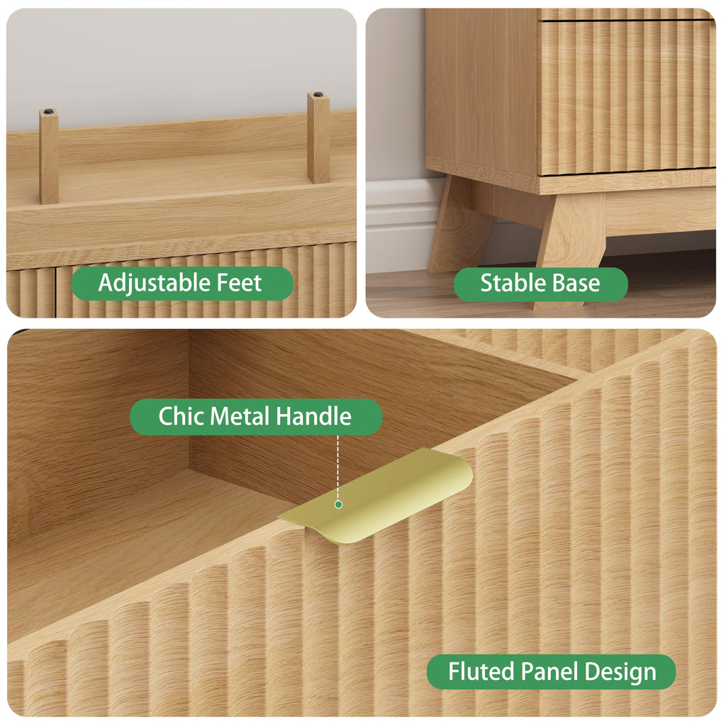 Natural Oak 9 Drawer Fluted Wood Dresser L851470