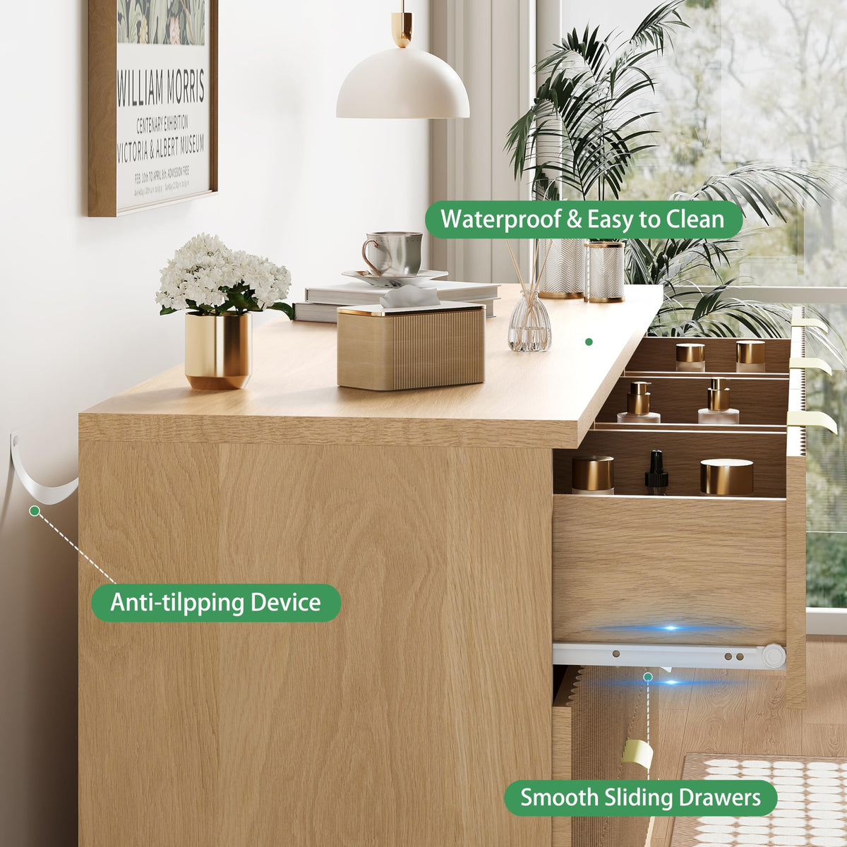 Natural Oak 9 Drawer Fluted Wood Dresser L851470