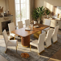 78" Walnut Dining Table Set with White Leather Chairs for 8 T550