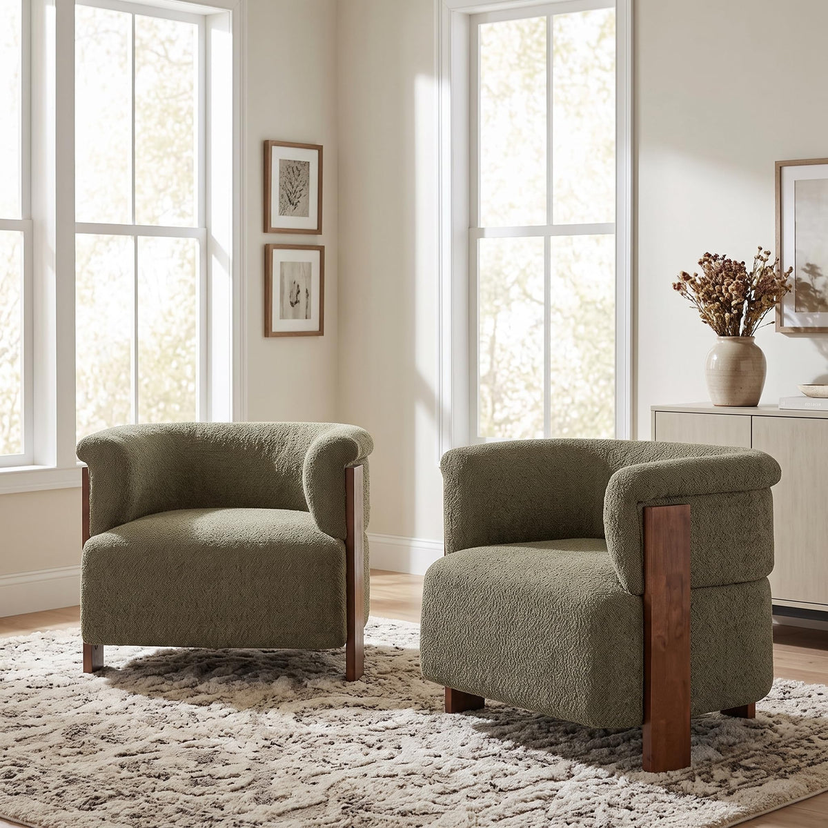Boucle Upholstered Barrel Chairs Set of 2 K4741