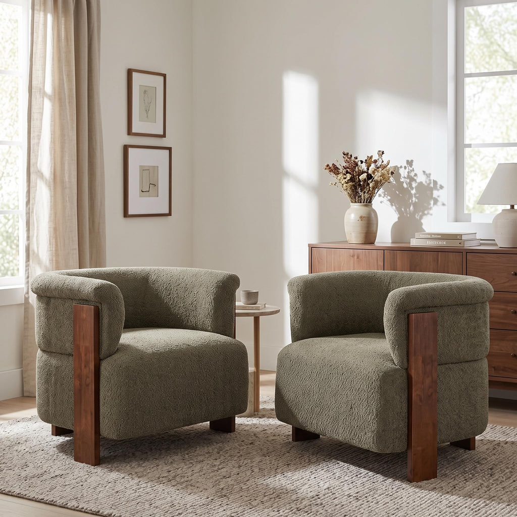 Boucle Upholstered Barrel Chairs Set of 2 K4741