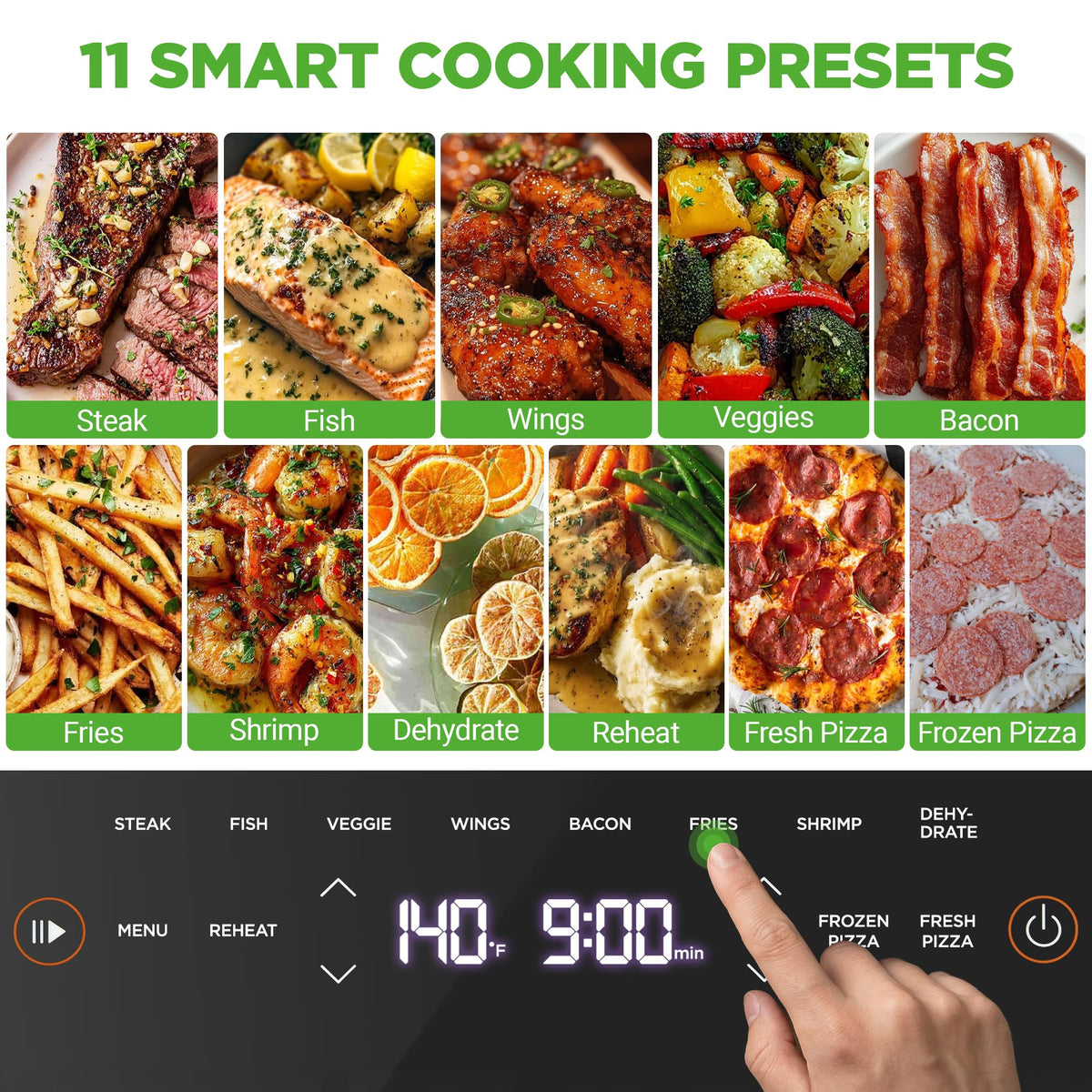 6 Quart Extra Large Air Fryer with 11-in-1 Cooking Presets Grey C9107