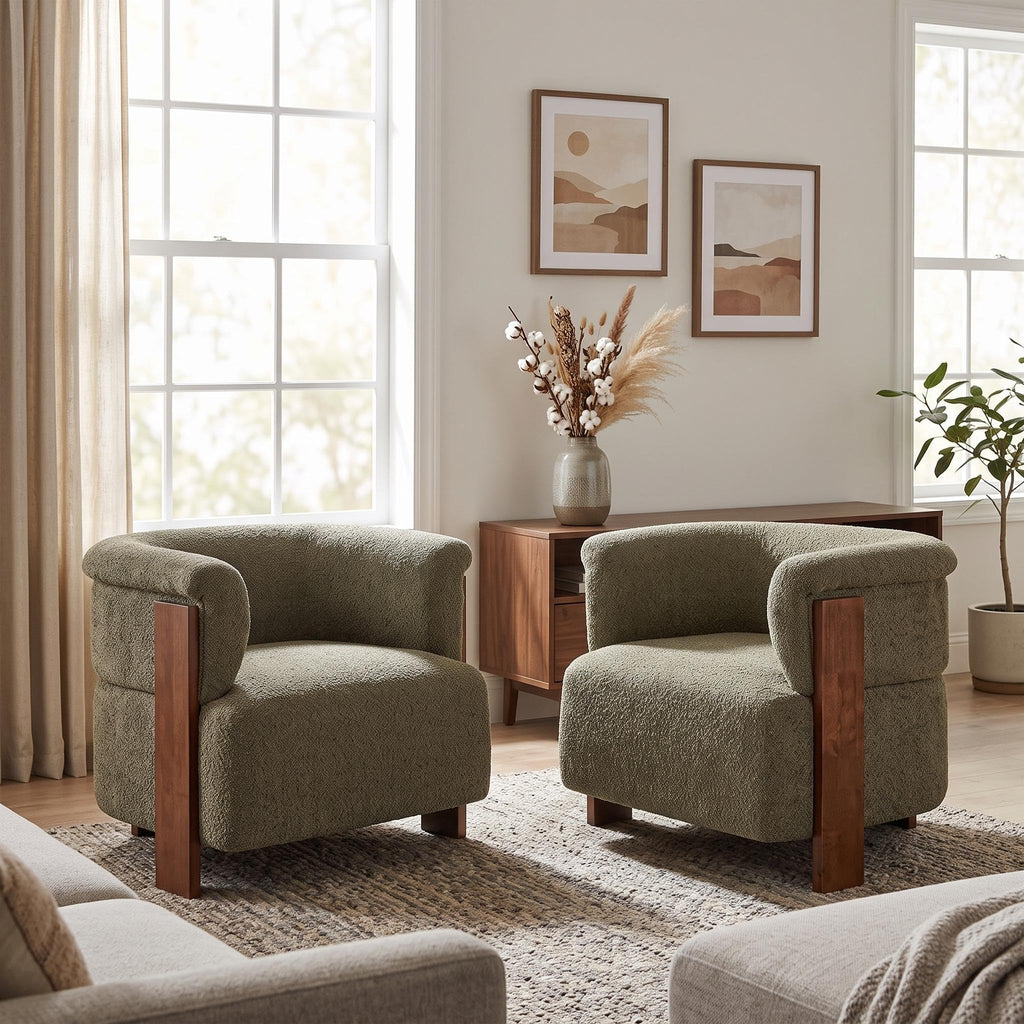 Boucle Upholstered Barrel Chairs Set of 2 K4741