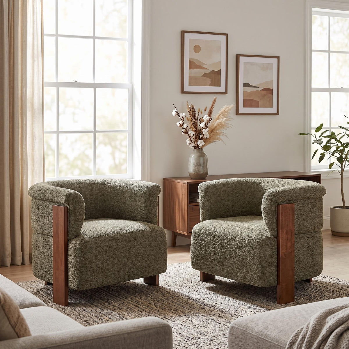 Boucle Upholstered Barrel Chairs Set of 2 K4741