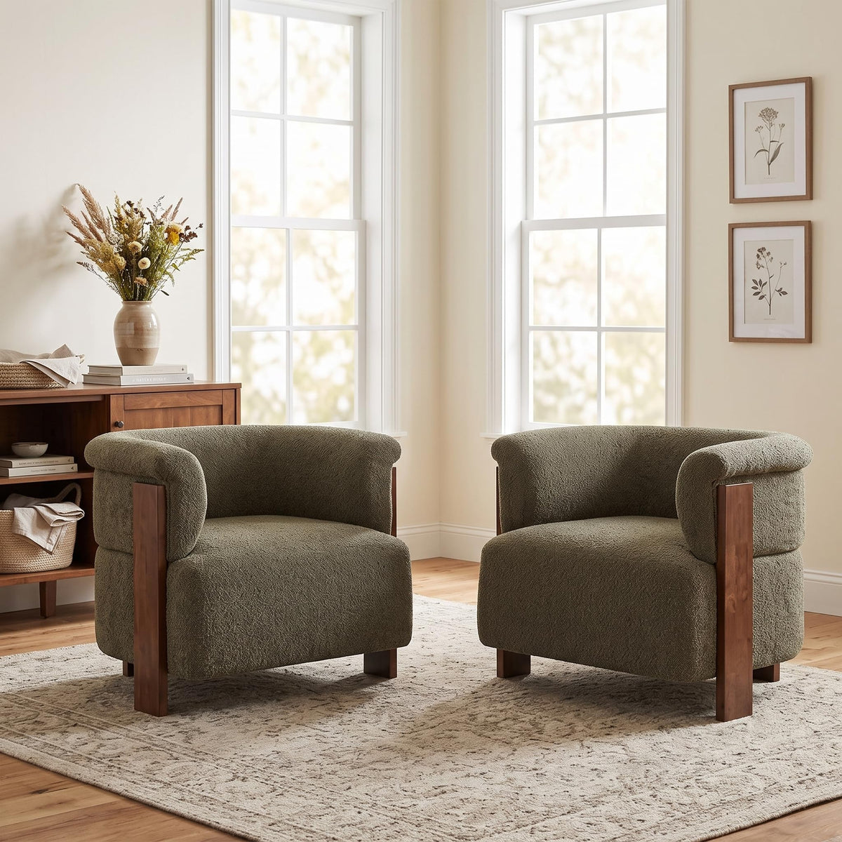 Boucle Upholstered Barrel Chairs Set of 2 K4741