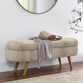 Brown Oval Storage Ottoman Bench with Rubber Wood Legs I172