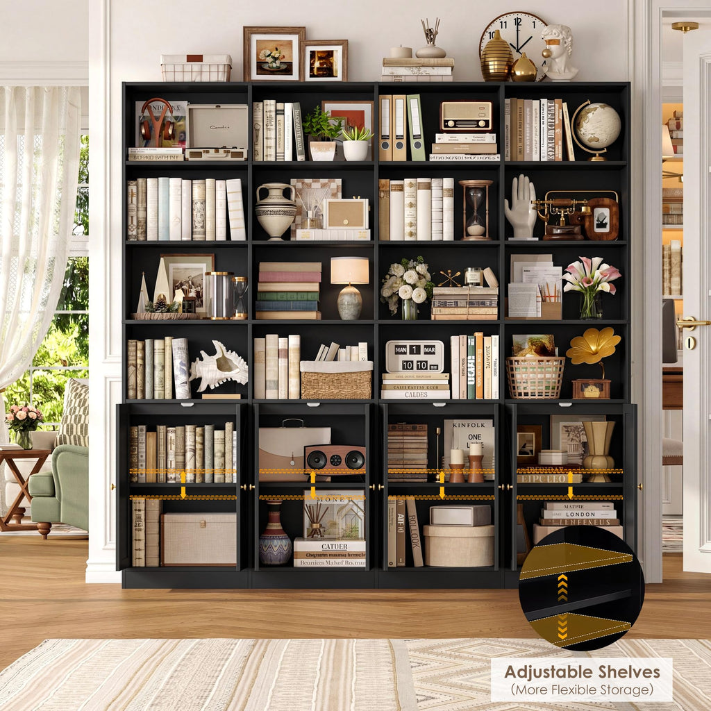 72.8" Black Bookshelf with 8 Doors H331
