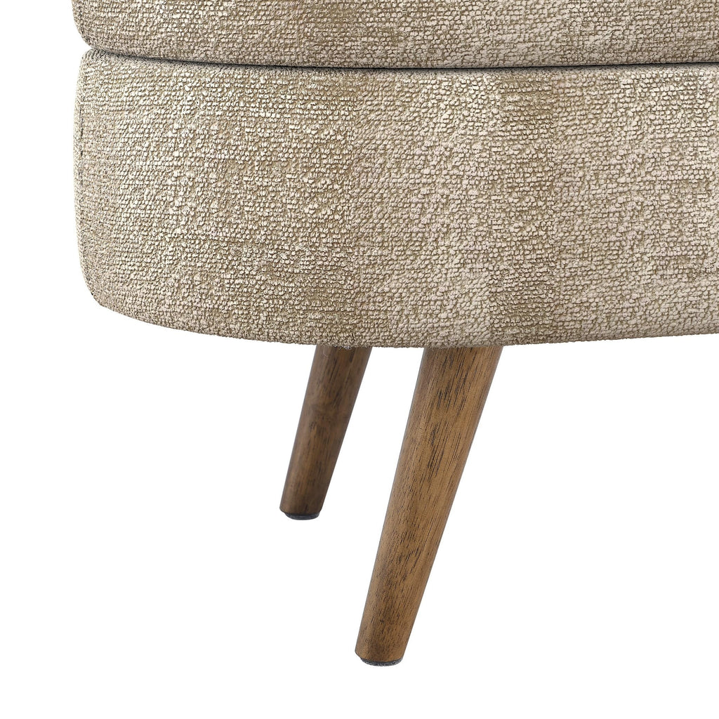 Brown Oval Storage Ottoman Bench with Rubber Wood Legs I172