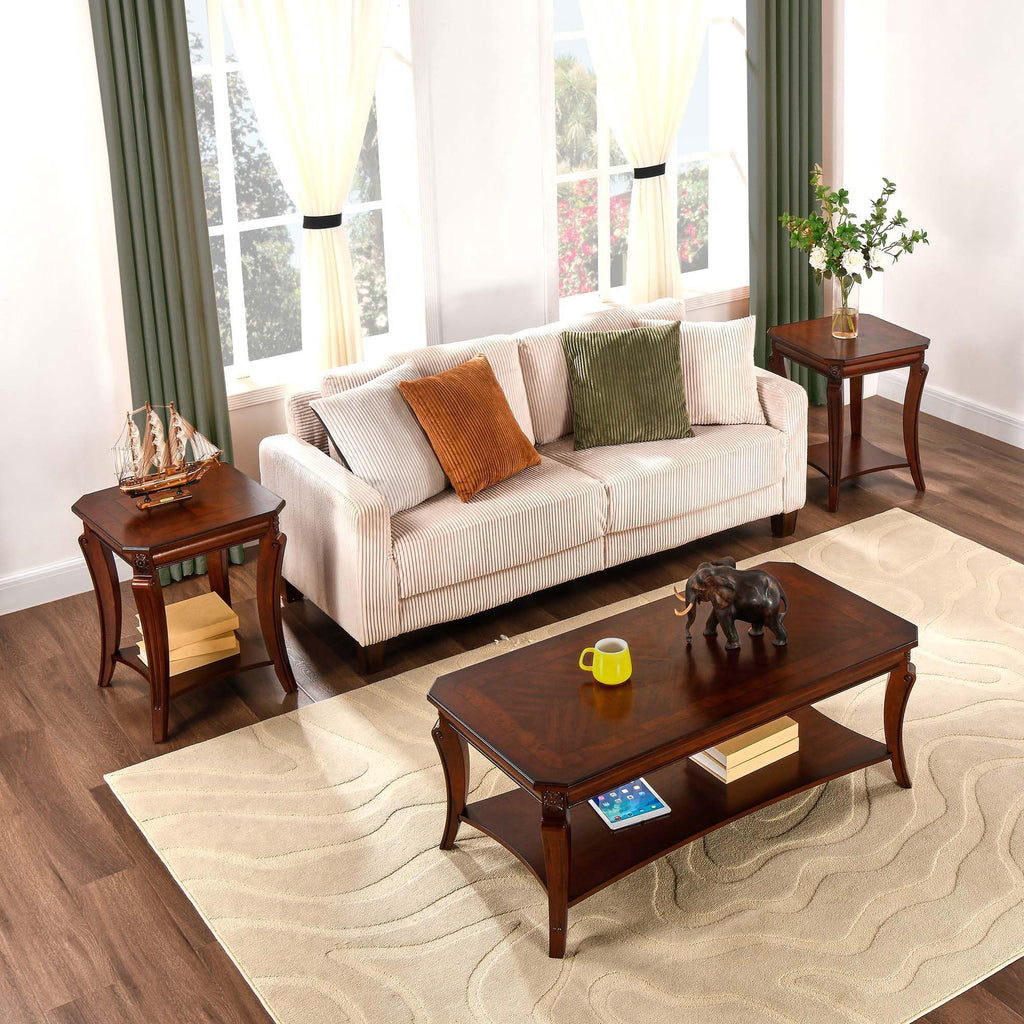 Set of 3 Solid Wood Coffee Table Q41427